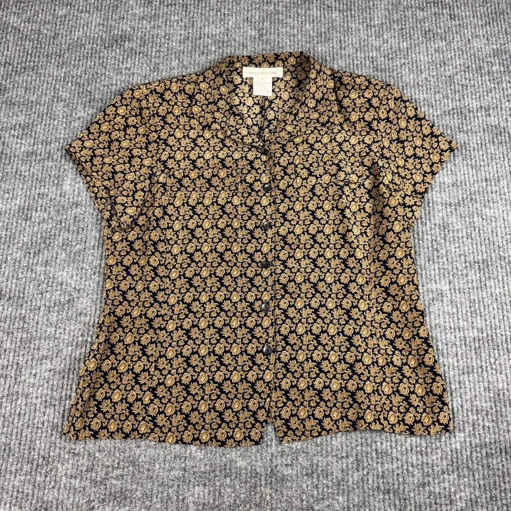 Vtg 90s Jones New York Blouse Womens 12 Washable Silk Forest Fairy Floral Chic